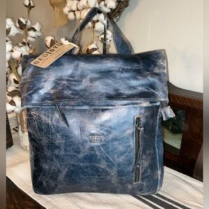 NWT Bed Stu Leather Howie Flapover Leather Backpack Cobalt Lux Retail $365